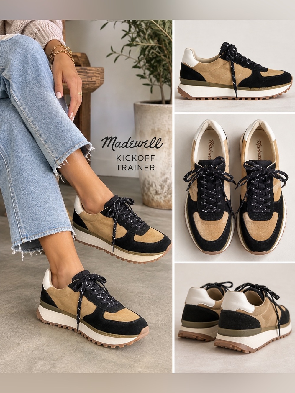 Madewell Kickoff Trainer Sneakers Neutral Suede Leather Colorblock Size 6.5
